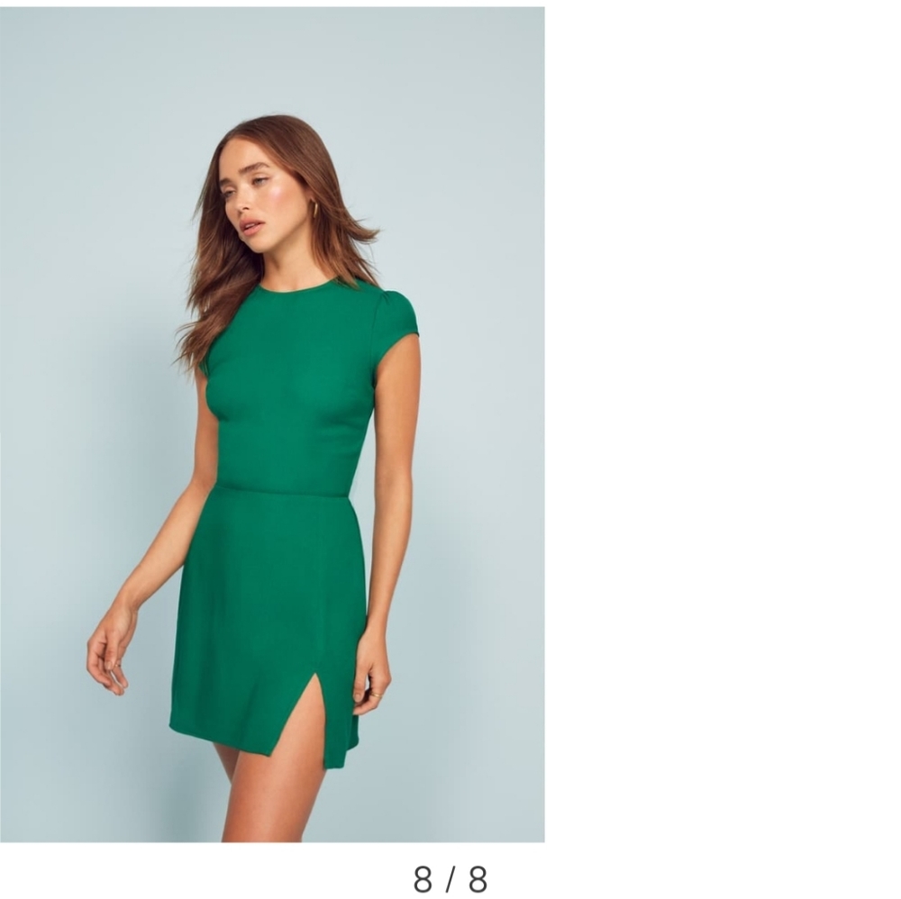 REFORMATION Lena kelly green open back mini dress
